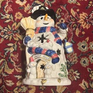 Large Ceramic Snowman Snow House Christmas Tea Light Candle Holde